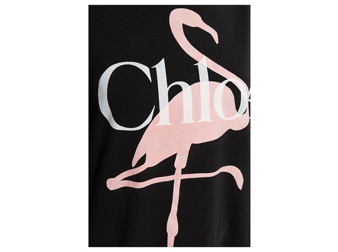 T-shirt Oversized Chloé in cotone nera con stampa fenicottero - vista 3
