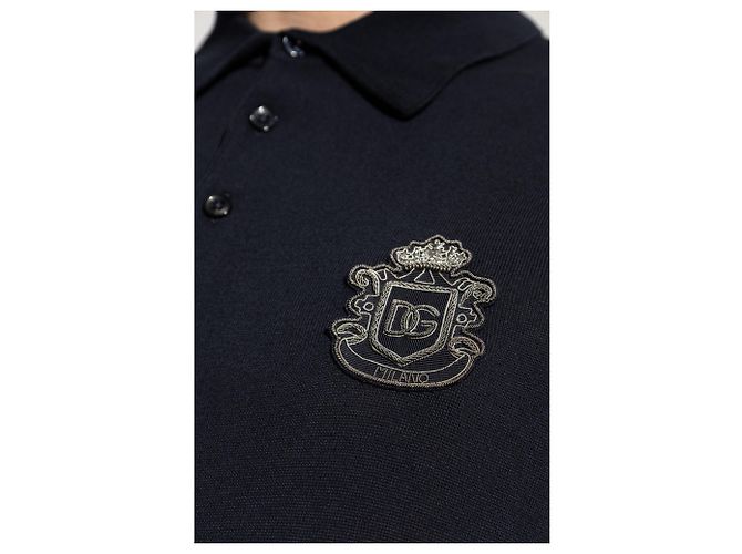 Polo Dolce & Gabbana in cotone blu con logo ricamato - vista 3