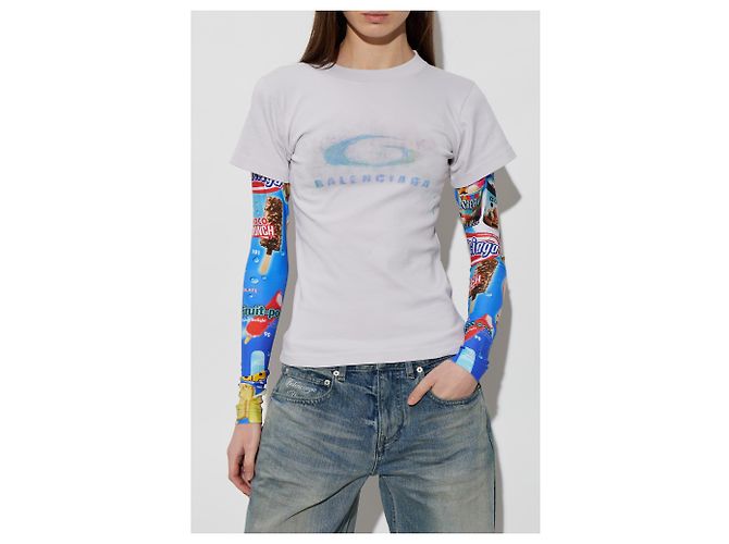 T-shirt Balenciaga a maniche lunghe in cotone multicolore - vista 2