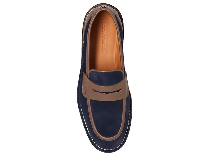 Mocassini Penny Loafer Dolce & Gabbana in pelle blu - vista 5