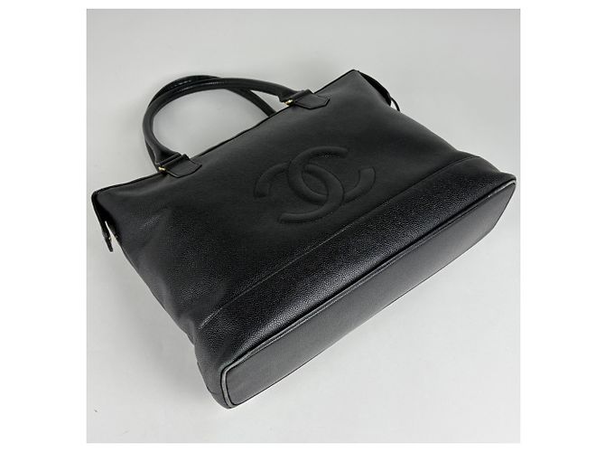 Borsa Tote Chanel in pelle di vitello martellata nera - vista 2