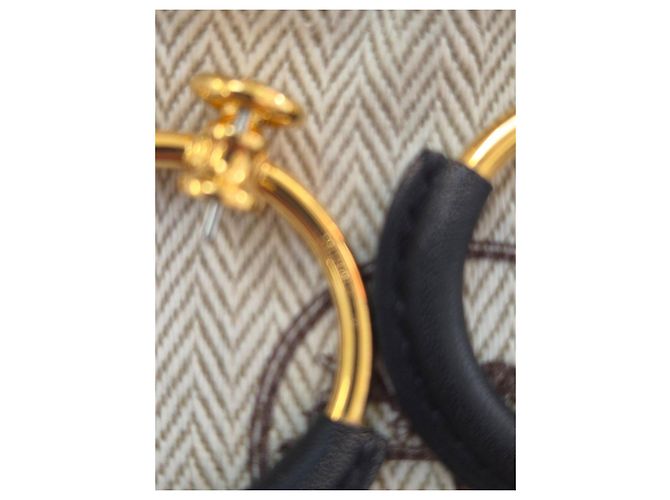 Hermès Loop Orecchini a cerchio in pelle e metallo dorato - vista 3
