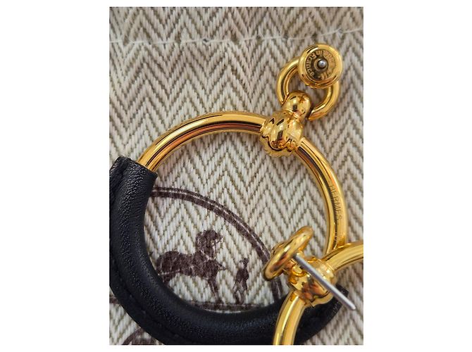 Hermès Loop Orecchini a cerchio in pelle e metallo dorato - vista 6