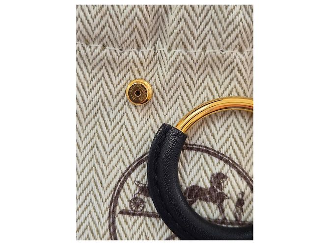 Hermès Loop Orecchini a cerchio in pelle e metallo dorato - vista 7