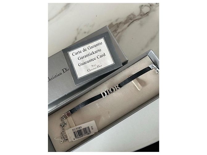 Bracciale Christian Dior Pelle Nera Logo Argento - vista 2