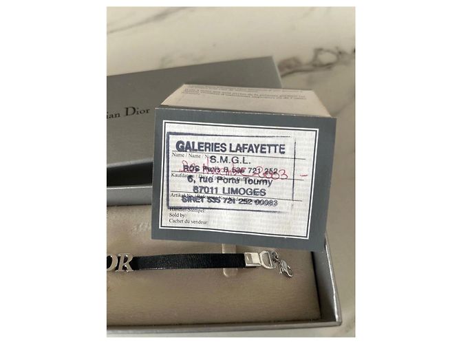 Bracciale Christian Dior Pelle Nera Logo Argento - vista 3