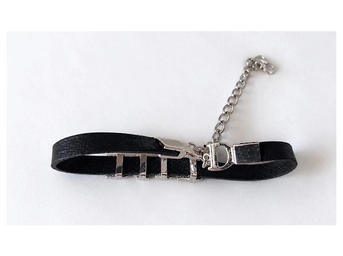 Bracciale Christian Dior Pelle Nera Logo Argento - vista 6