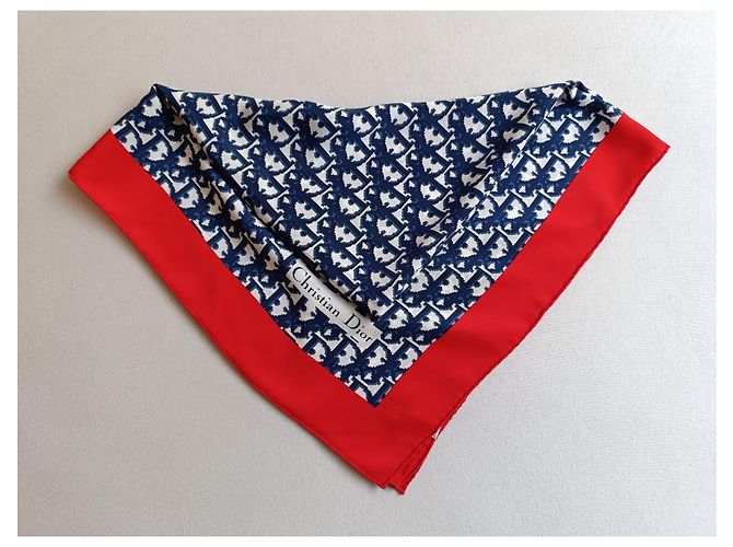 Foulard in seta monogramma Christian Dior Oblique Rosso Blu - vista 2
