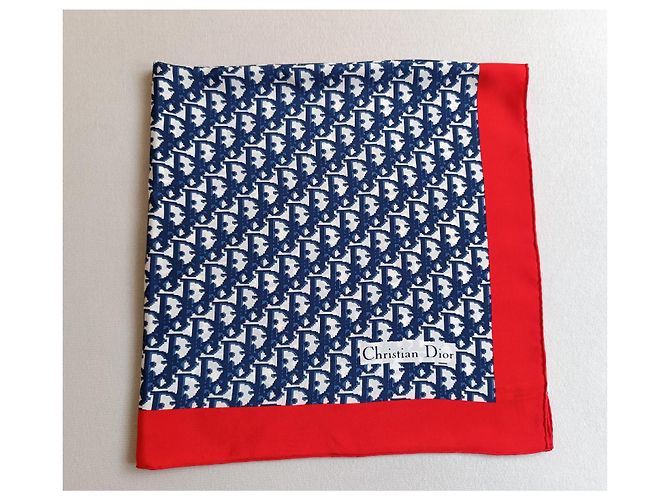 Foulard in seta monogramma Christian Dior Oblique Rosso Blu - vista 3