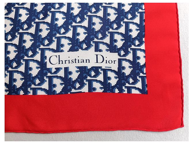 Foulard in seta monogramma Christian Dior Oblique Rosso Blu - vista 4