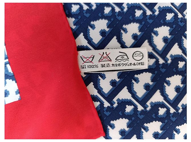 Foulard in seta monogramma Christian Dior Oblique Rosso Blu - vista 5