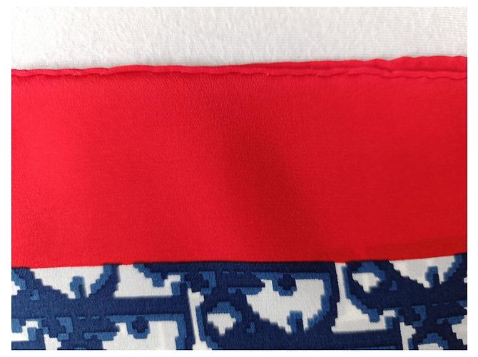 Foulard in seta monogramma Christian Dior Oblique Rosso Blu - vista 7