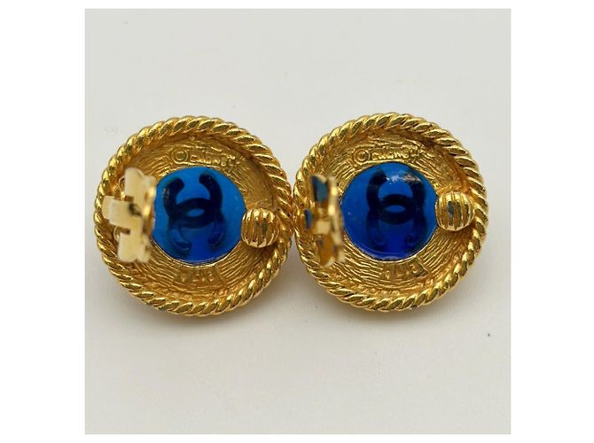 Orecchini a clip Chanel Coco Mark Blue and Gold - vista 9
