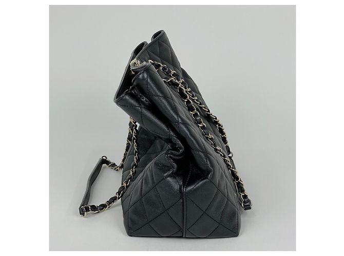 Borsa Tote Chanel in pelle di vitello martellata nera - vista 5