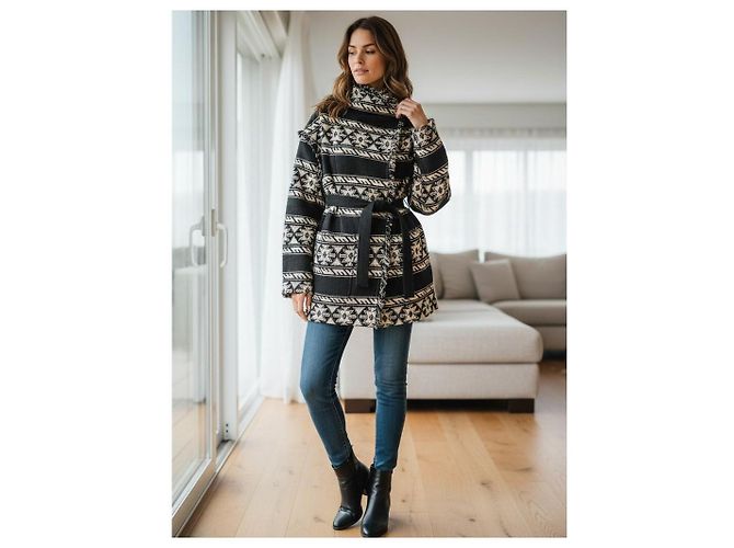 Isabel Marant Etoile Isabel Marant Étoile Chaqueta Blanket Aztec con flecos Negro Ecru - vista 2