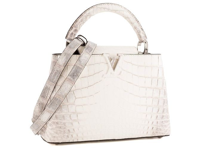 LOUIS VUITTON - Bolsa de ombro Capucines BB Himalaya Louis Vuitton em couro exótico de crocodilo niloticus branco e cinza - vista 2
