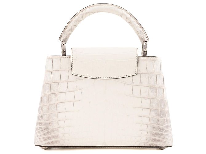 LOUIS VUITTON - Bolsa de ombro Capucines BB Himalaya Louis Vuitton em couro exótico de crocodilo niloticus branco e cinza - vista 3
