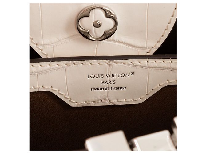 LOUIS VUITTON - Bolsa de ombro Capucines BB Himalaya Louis Vuitton em couro exótico de crocodilo niloticus branco e cinza - vista 6