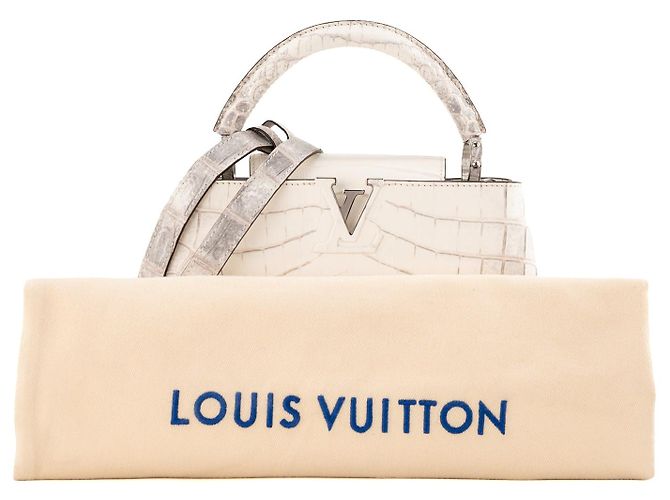 LOUIS VUITTON - Bolsa de ombro Capucines BB Himalaya Louis Vuitton em couro exótico de crocodilo niloticus branco e cinza - vista 8