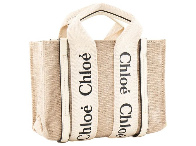 CHLOÉ - Borsa a tracolla Woody mini Chloé in tela e pelle beige - vista 2