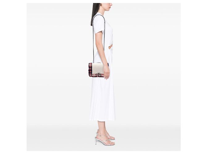 Borsa a tracolla Single Flap Chanel CC in tweed e shearling bianca - vista 6