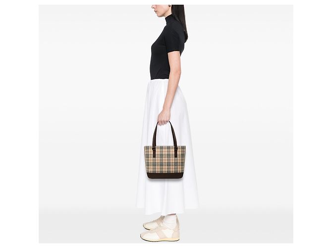 Borsa Tote Burberry House Check Canvas Beige - vista 6