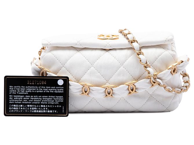 Bolsa Hobo Chanel CC em pele de cordeiro acolchoada branca - vista 7