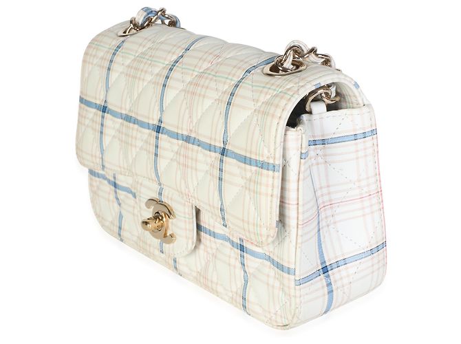 Chanel Mini Rectangular Flap Bag aus weißem multicolorigem Kalbsleder mit Tweed-Print - Ansicht 3