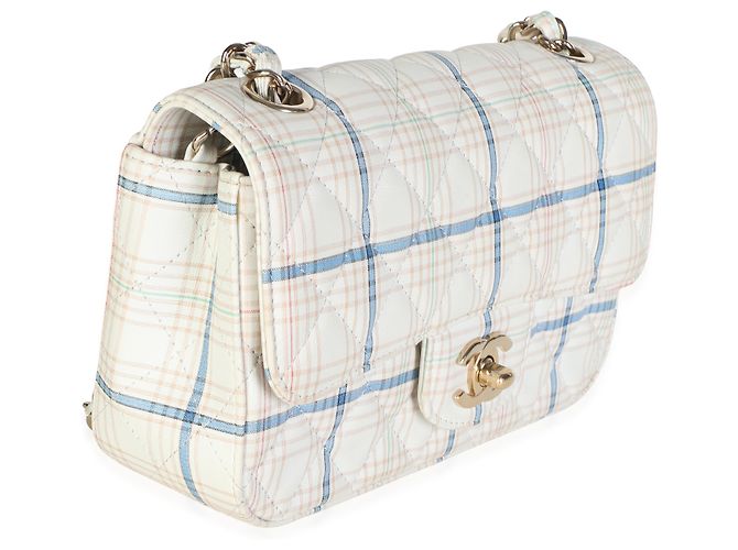 Chanel Mini Rectangular Flap Bag aus weißem multicolorigem Kalbsleder mit Tweed-Print - Ansicht 4
