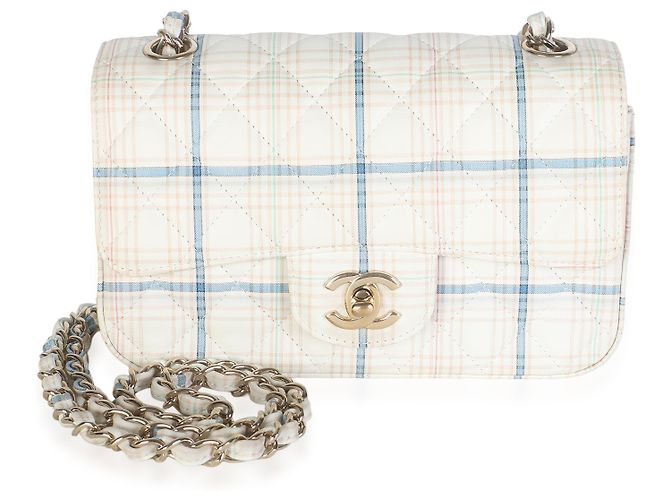 Chanel Mini Rectangular Flap Bag aus weißem multicolorigem Kalbsleder mit Tweed-Print - Ansicht 8