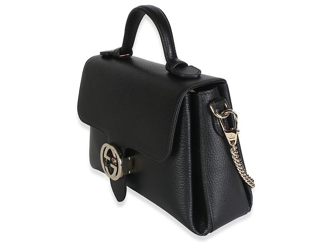 Borsa a tracolla e manico superiore Gucci in pelle di vitello Dollar nera con G intrecciate - vista 3