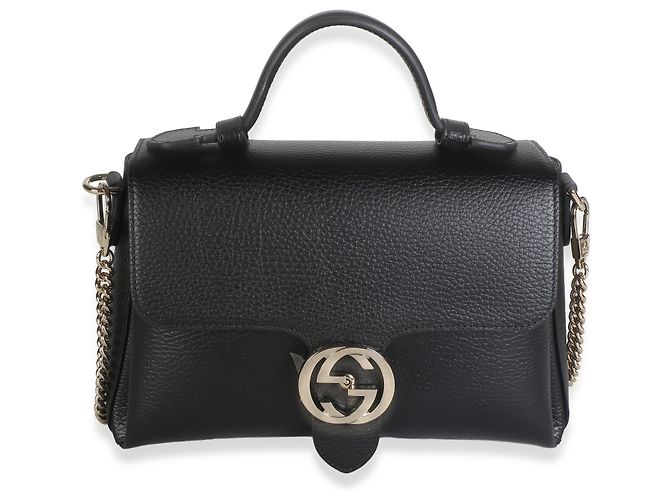 Borsa a tracolla e manico superiore Gucci in pelle di vitello Dollar nera con G intrecciate - vista 8