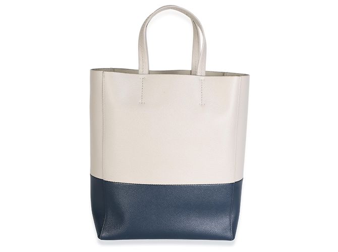 Céline Celine Small Vertical Bi-Cabas Tote in pelle di vitello grana Navy Beige - vista 2