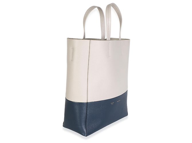 Céline Celine Small Vertical Bi-Cabas Tote in pelle di vitello grana Navy Beige - vista 4