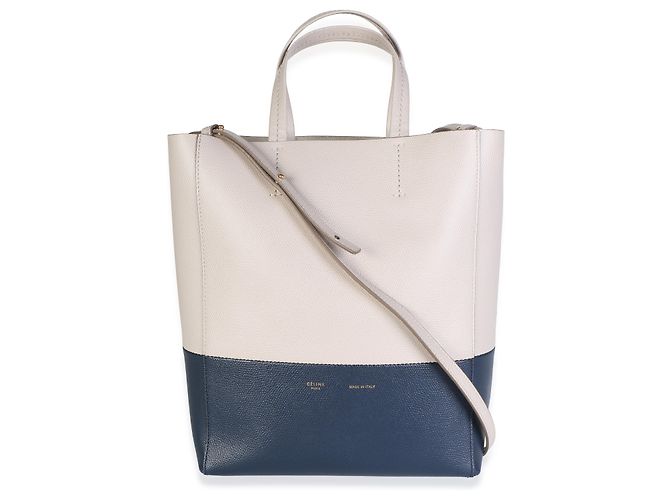 Céline Celine Small Vertical Bi-Cabas Tote in pelle di vitello grana Navy Beige - vista 5