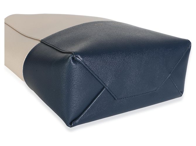 Céline Celine Small Vertical Bi-Cabas Tote in pelle di vitello grana Navy Beige - vista 7