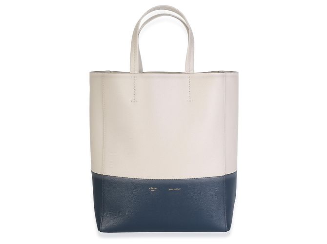 Céline Celine Small Vertical Bi-Cabas Tote in pelle di vitello grana Navy Beige - vista 8