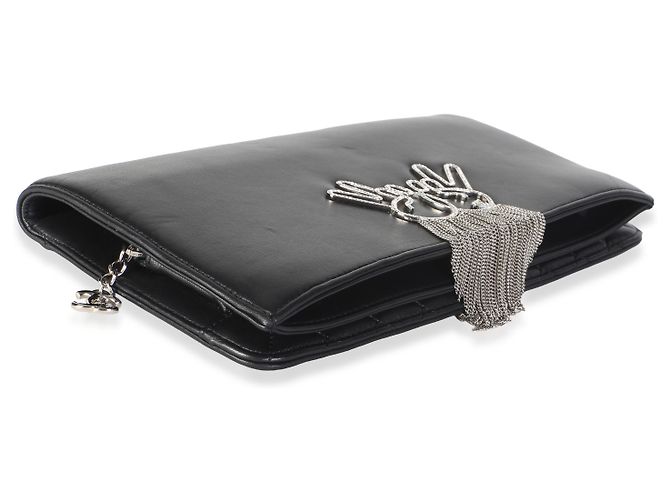 Clutch a patta Chanel in lambskin nero con simbolo della pace in strass - vista 7