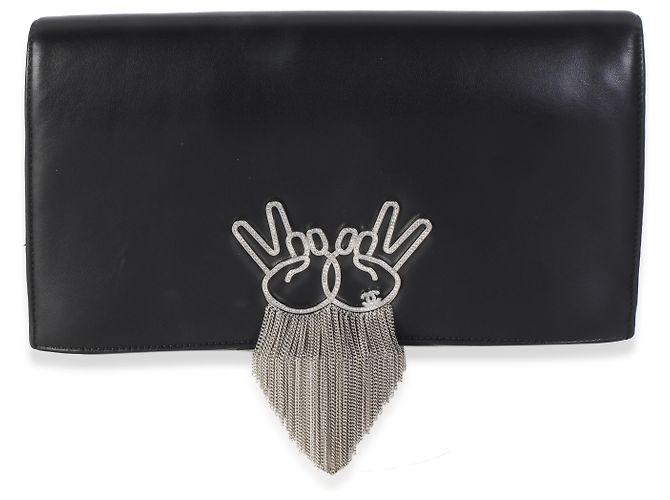 Clutch a patta Chanel in lambskin nero con simbolo della pace in strass - vista 8