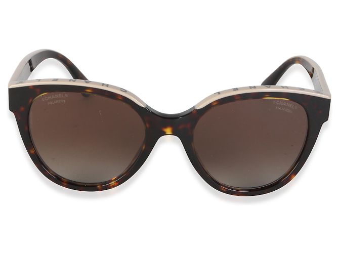 Occhiali da sole a farfalla Chanel in acetato marrone con logo - vista 3