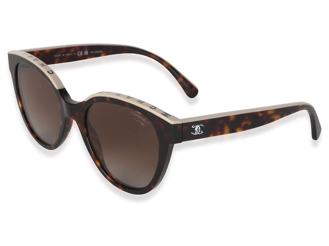 Occhiali da sole a farfalla Chanel in acetato marrone con logo - vista 4