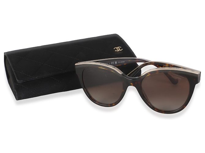 Occhiali da sole a farfalla Chanel in acetato marrone con logo - vista 5