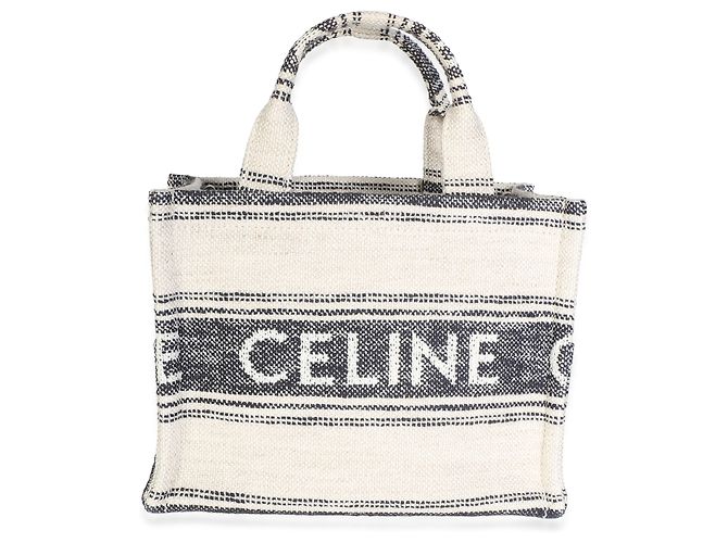 Céline Mini Cabas Thais Celine de jacquard a rayas negro y beige - vista 2