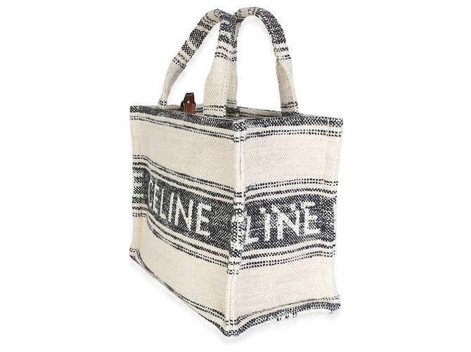 Céline Mini Cabas Thais Celine de jacquard a rayas negro y beige - vista 3