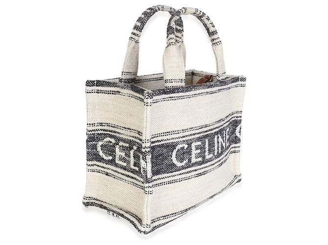 Céline Mini Cabas Thais Celine de jacquard a rayas negro y beige - vista 4