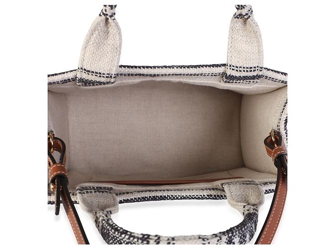 Céline Mini Cabas Thais Celine de jacquard a rayas negro y beige - vista 5