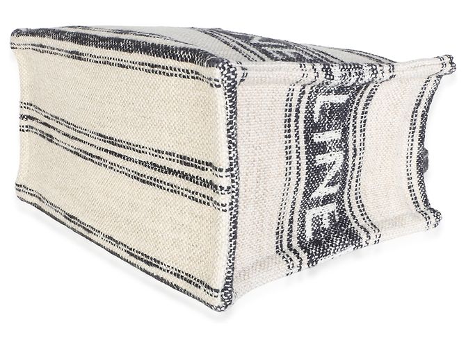 Céline Mini Cabas Thais Celine de jacquard a rayas negro y beige - vista 6