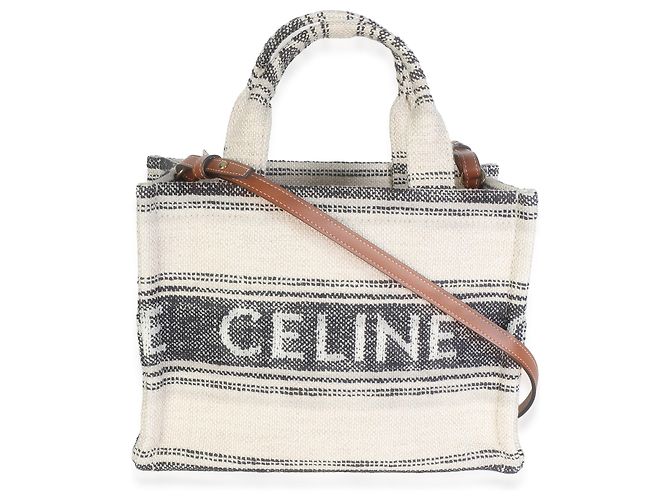 Céline Mini Cabas Thais Celine de jacquard a rayas negro y beige - vista 8