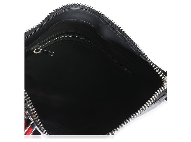 Borsa a tracolla piatta Gucci in tela GG Supreme nera con fascia Web - vista 4