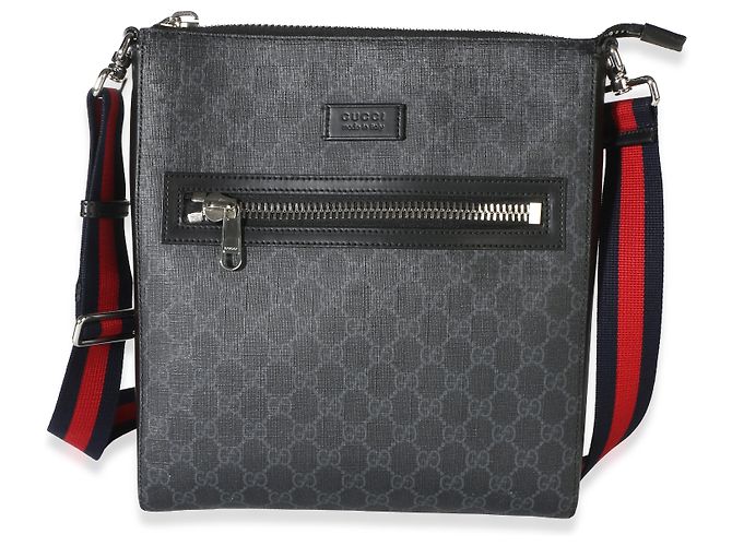 Borsa a tracolla piatta Gucci in tela GG Supreme nera con fascia Web - vista 5